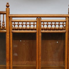 Antique Victorian Stick & Ball Oak Hanging Demilune Wall Display Cabinet, c1900