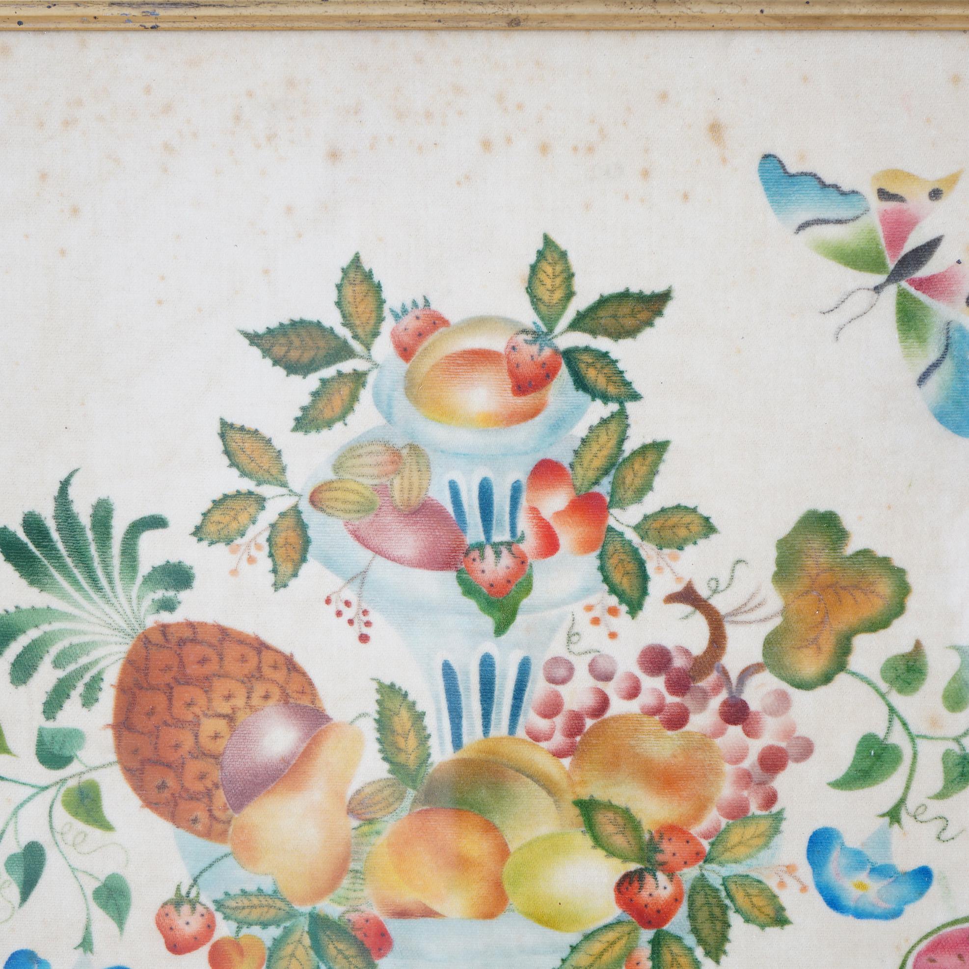 Antique Victorian Still Life Theorem with Fruit & Butterflies C1850 2