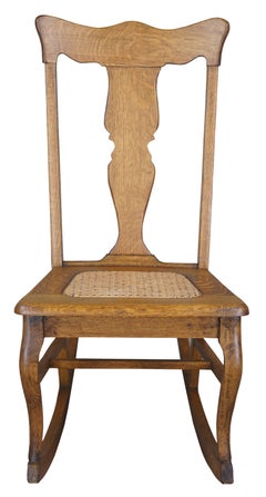 Antique Victorian Stomps Burkhardt Quartersawn Oak Caned Rocker Rocking Chair