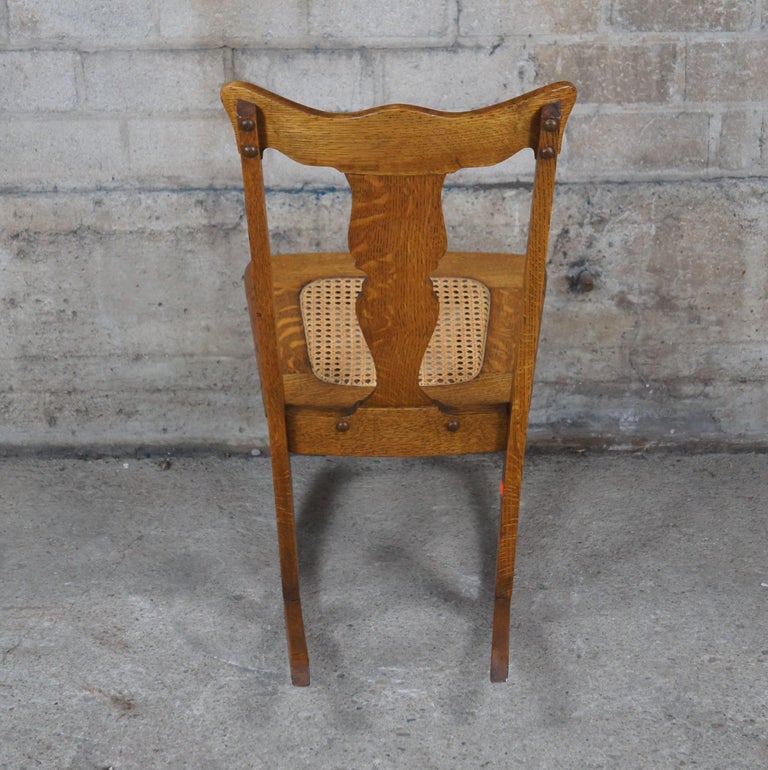 Antique Victorian Stomps Burkhardt Quartersawn Oak Caned Rocker