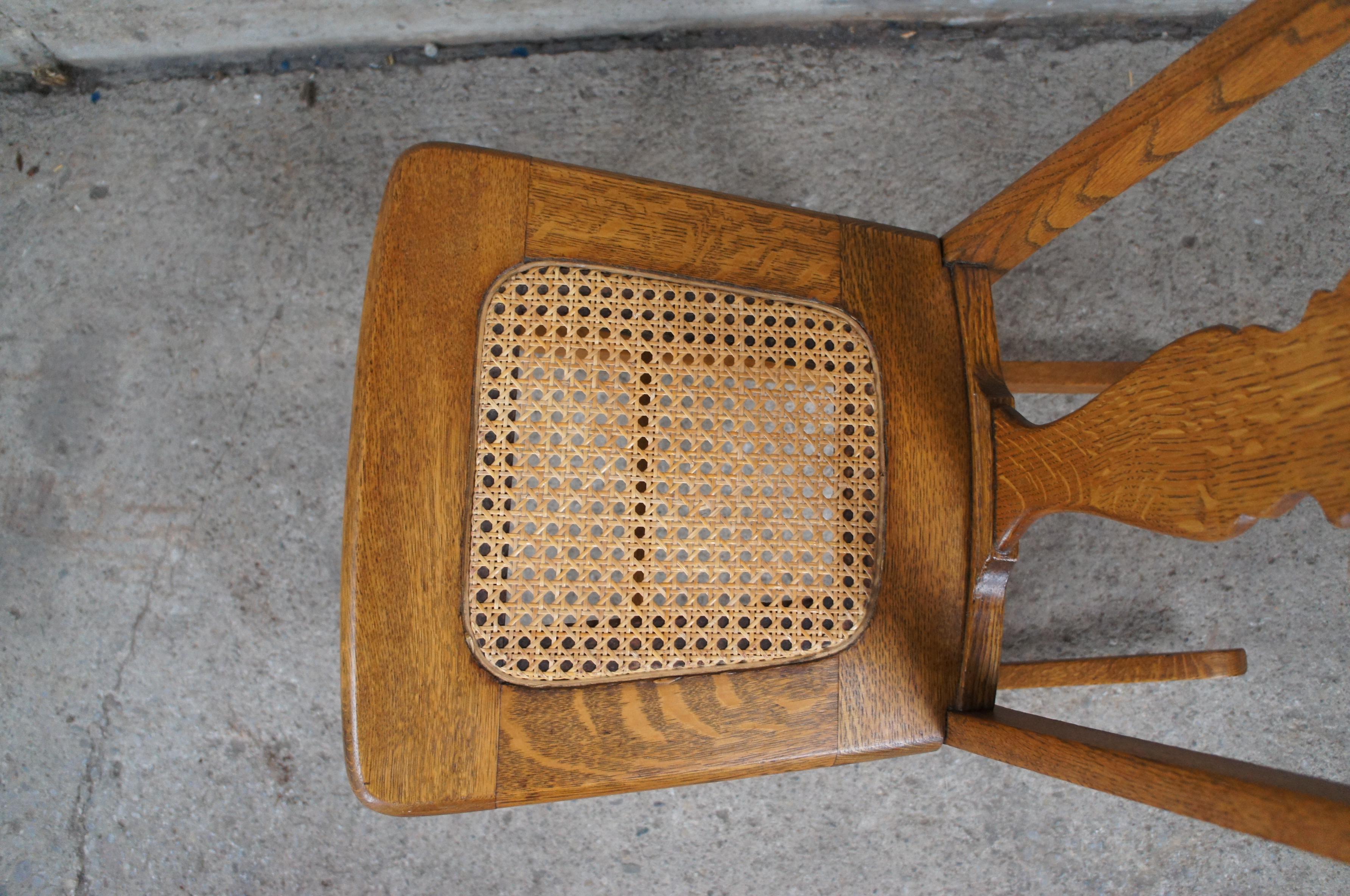 Antique Victorian Stomps Burkhardt Quartersawn Oak Caned Rocker Rocking Chair For Sale 1
