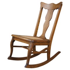 Antique Victorian Stomps Burkhardt Quartersawn Oak Caned Rocker Rocking Chair