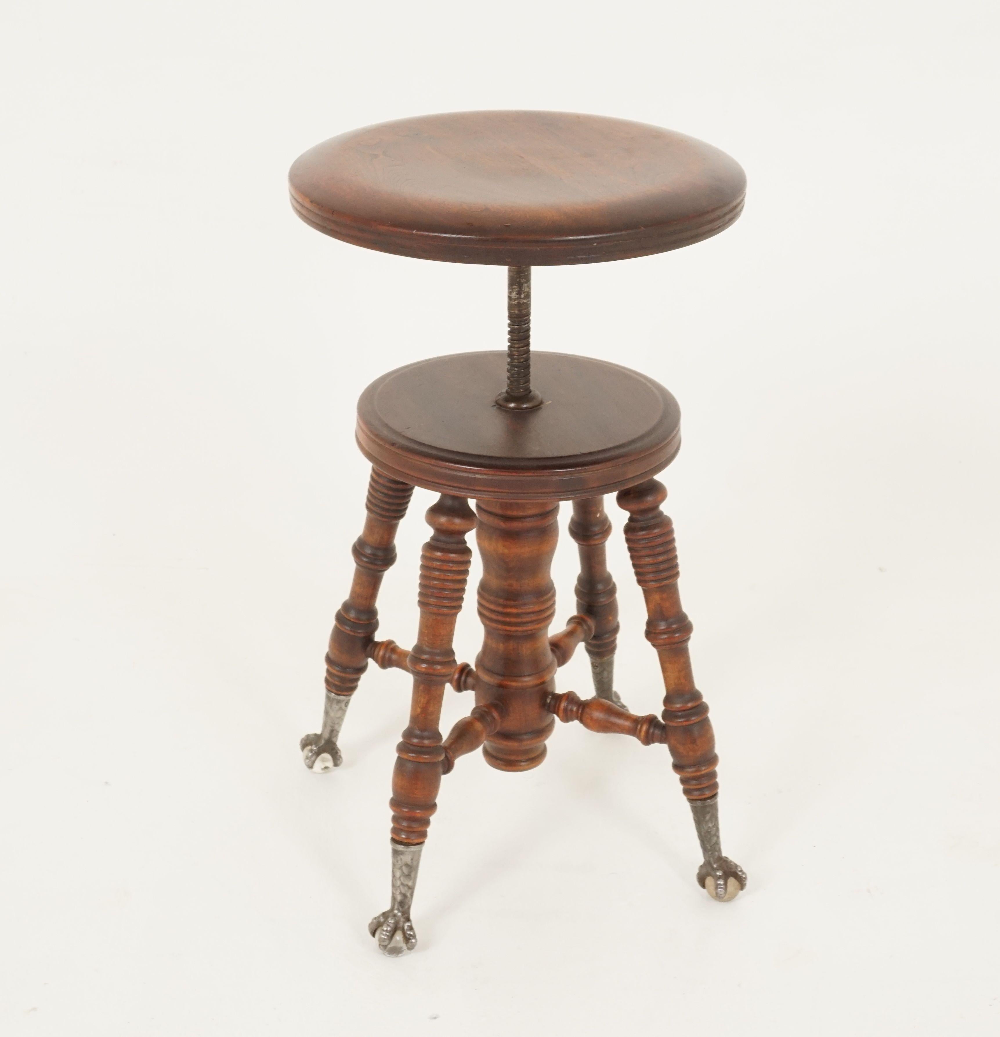 Antique Victorian Stool, Beechwood, Revolving Piano Stool, American 1900, B2514 In Good Condition In Vancouver, BC