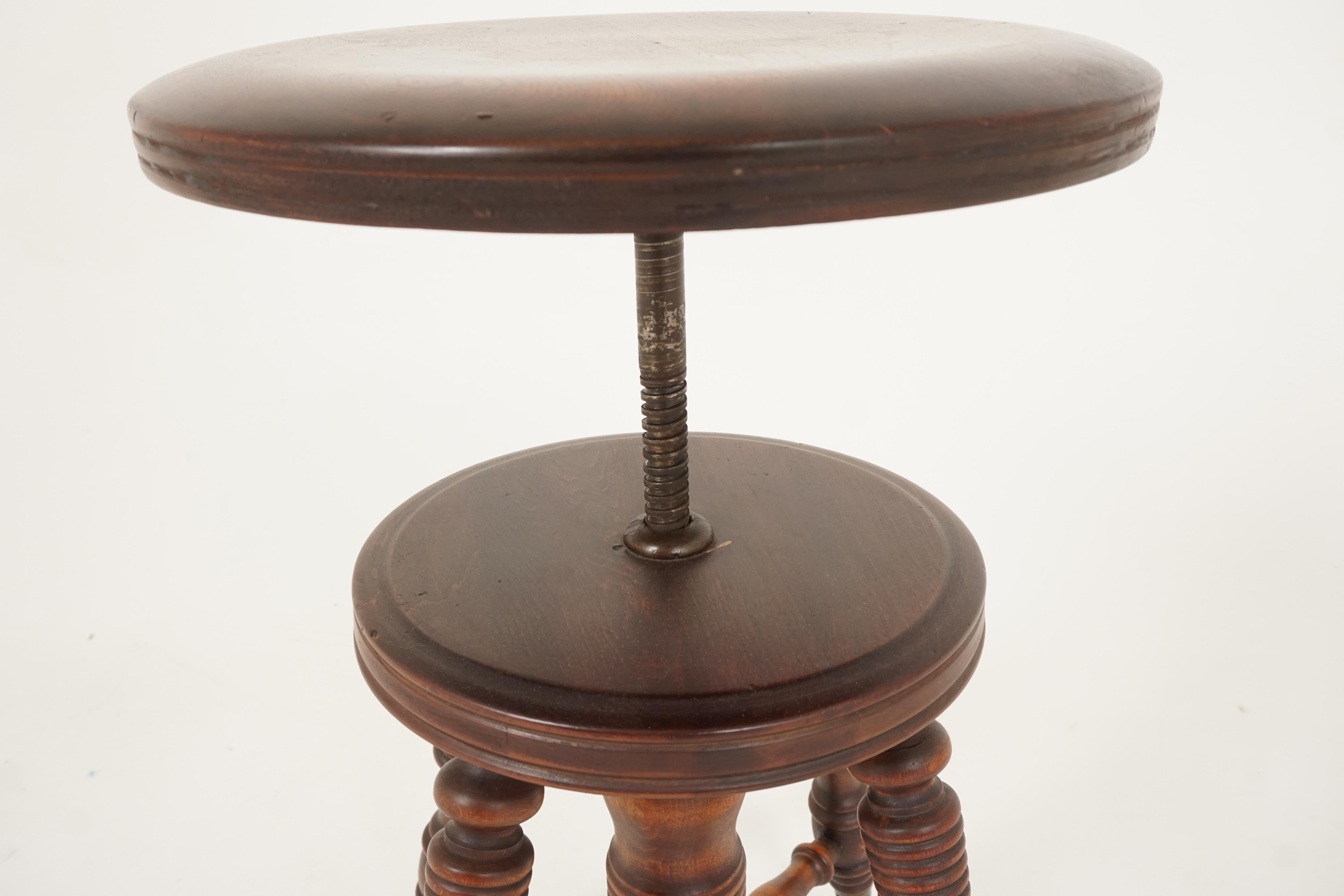 Early 20th Century Antique Victorian Stool, Beechwood, Revolving Piano Stool, American 1900, B2514