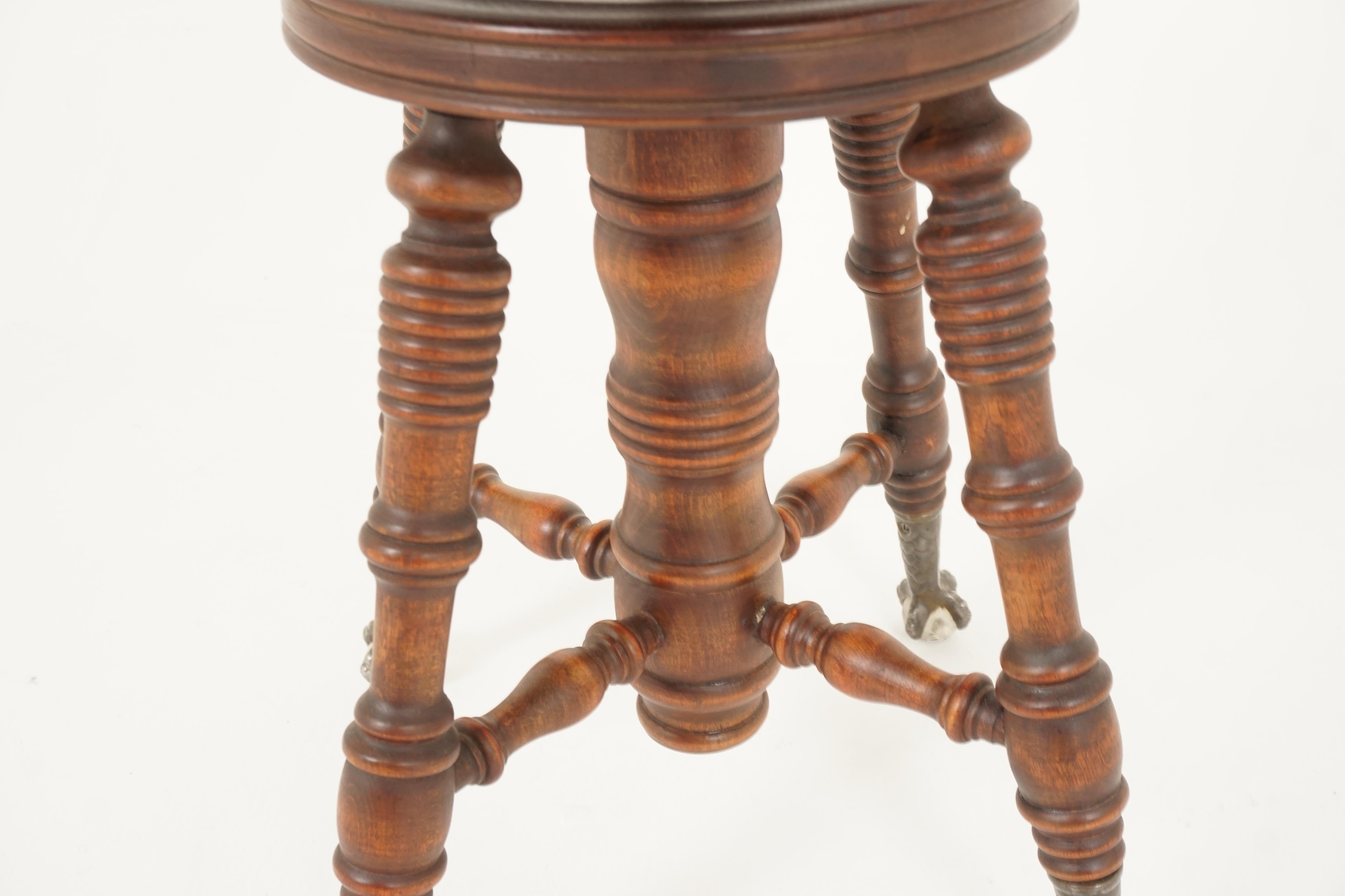 Antique Victorian Stool, Beechwood, Revolving Piano Stool, American 1900, B2514 1