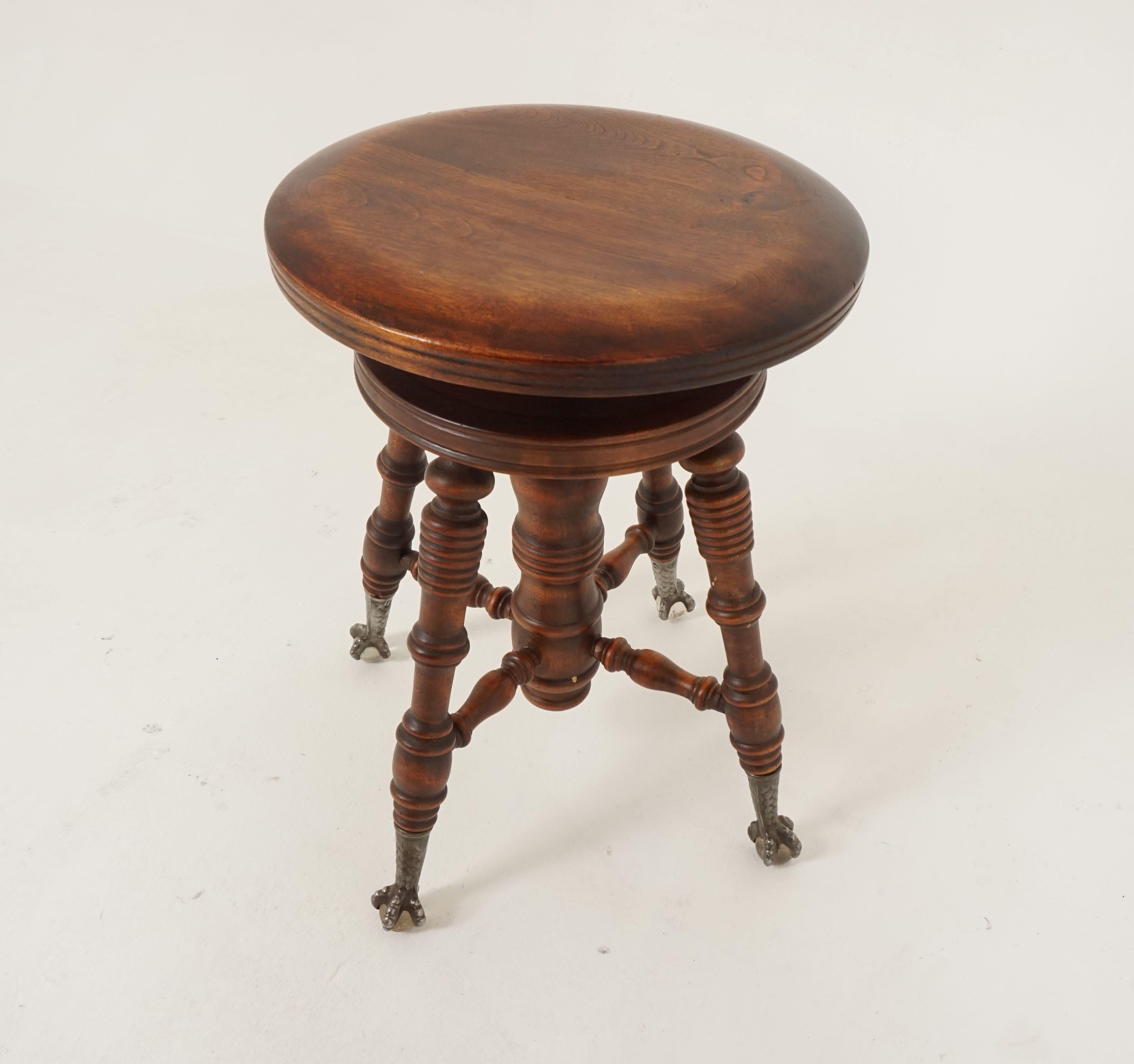 Antique Victorian Stool, Beechwood, Revolving Piano Stool, American 1900, B2514 2