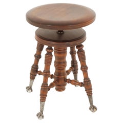 Antique tabouret Victorien:: en bois de hêtre:: tabouret de piano tournant:: Américain 1900:: B2514