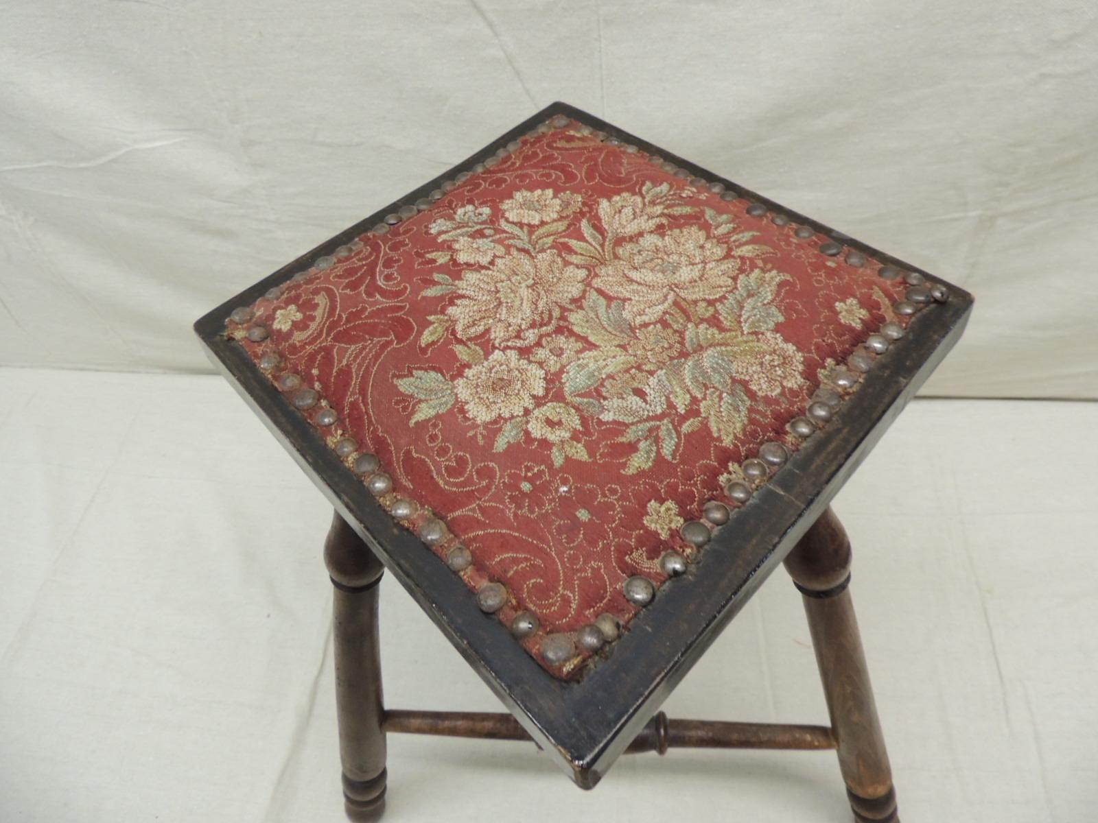 Mid-20th Century Antique Victorian Stool with Tapestry Style Seat