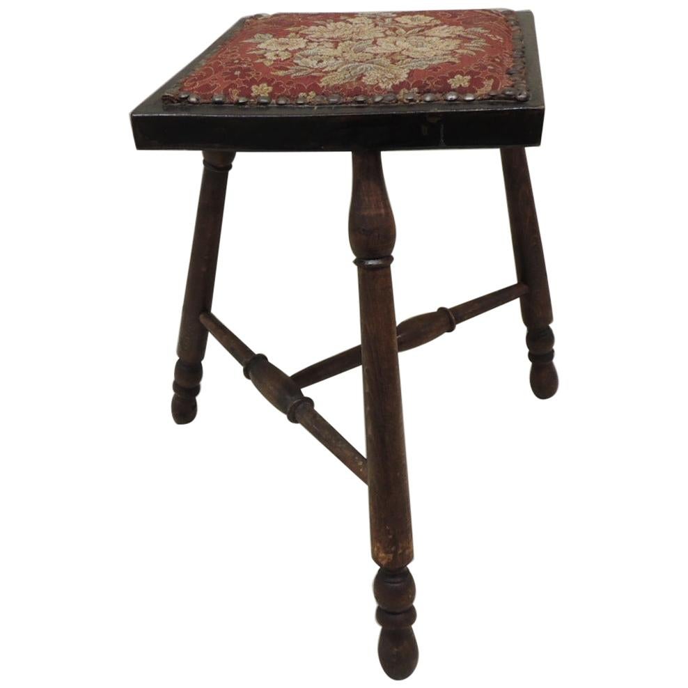 Antique Victorian Stool with Tapestry Style Seat