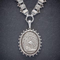 Antique Victorian Stork Locket Collar Sterling Silver Necklace, circa 1900