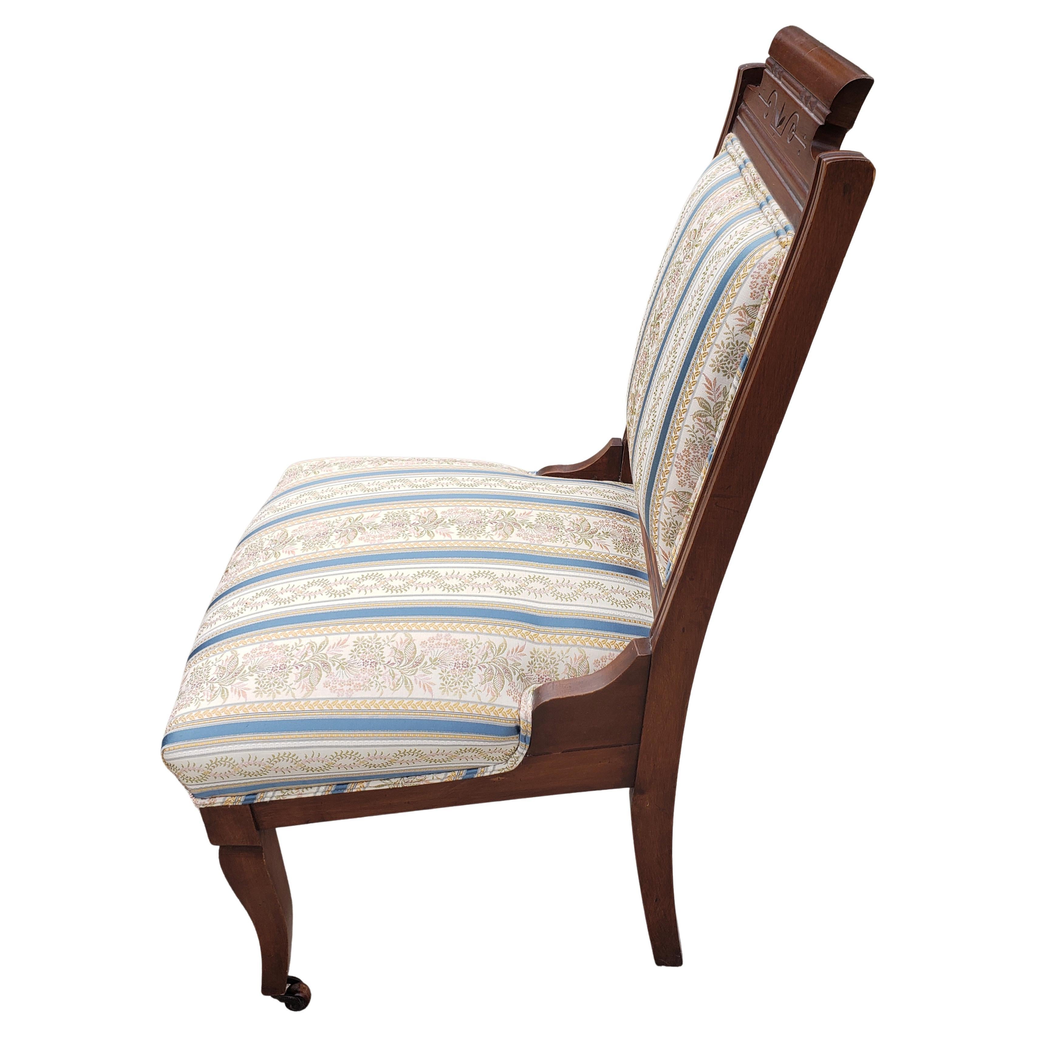 Late Victorian Antique Victorian Striped Upholstered Chairs, Circa 1890s For Sale