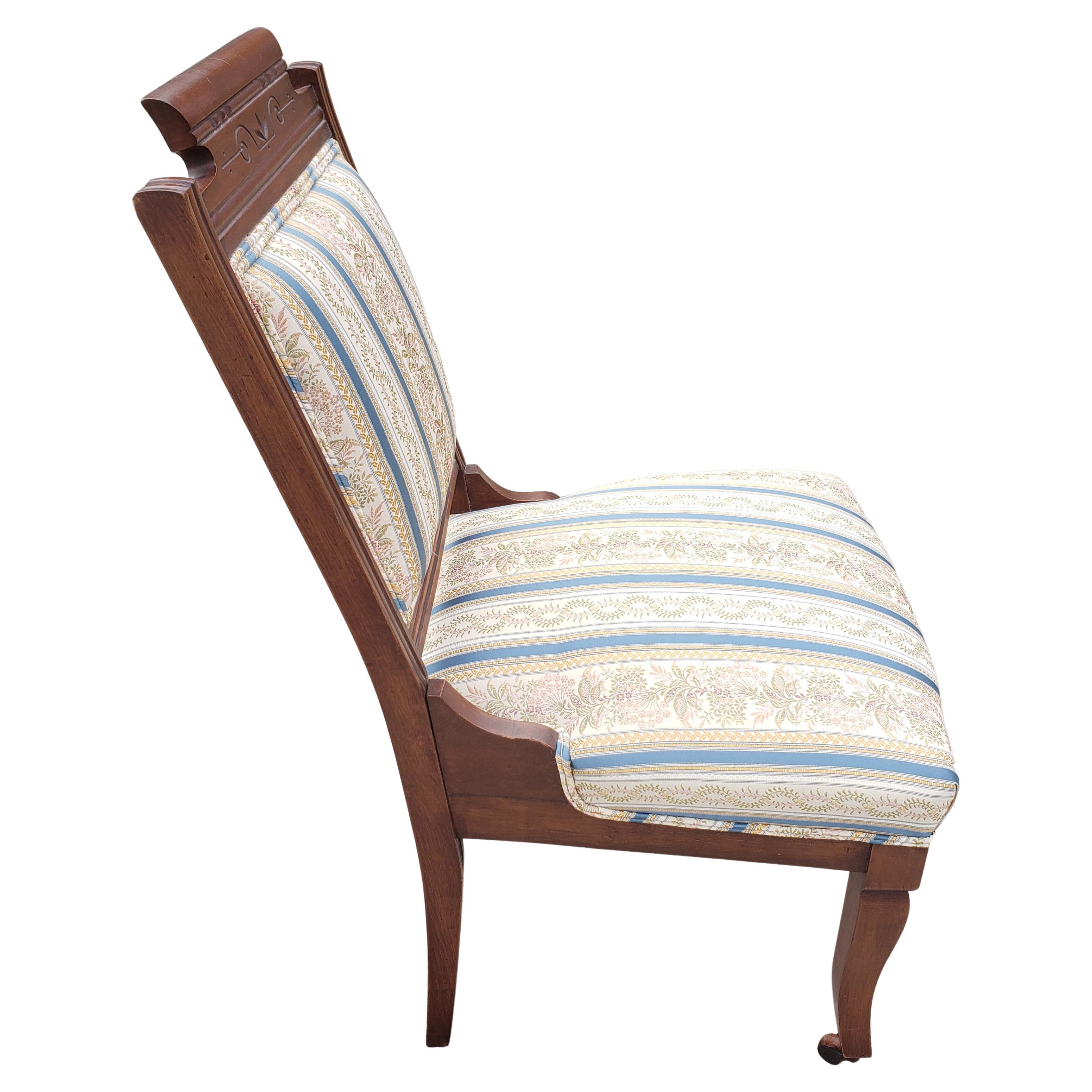 American Antique Victorian Striped Upholstered Chairs, Circa 1890s For Sale