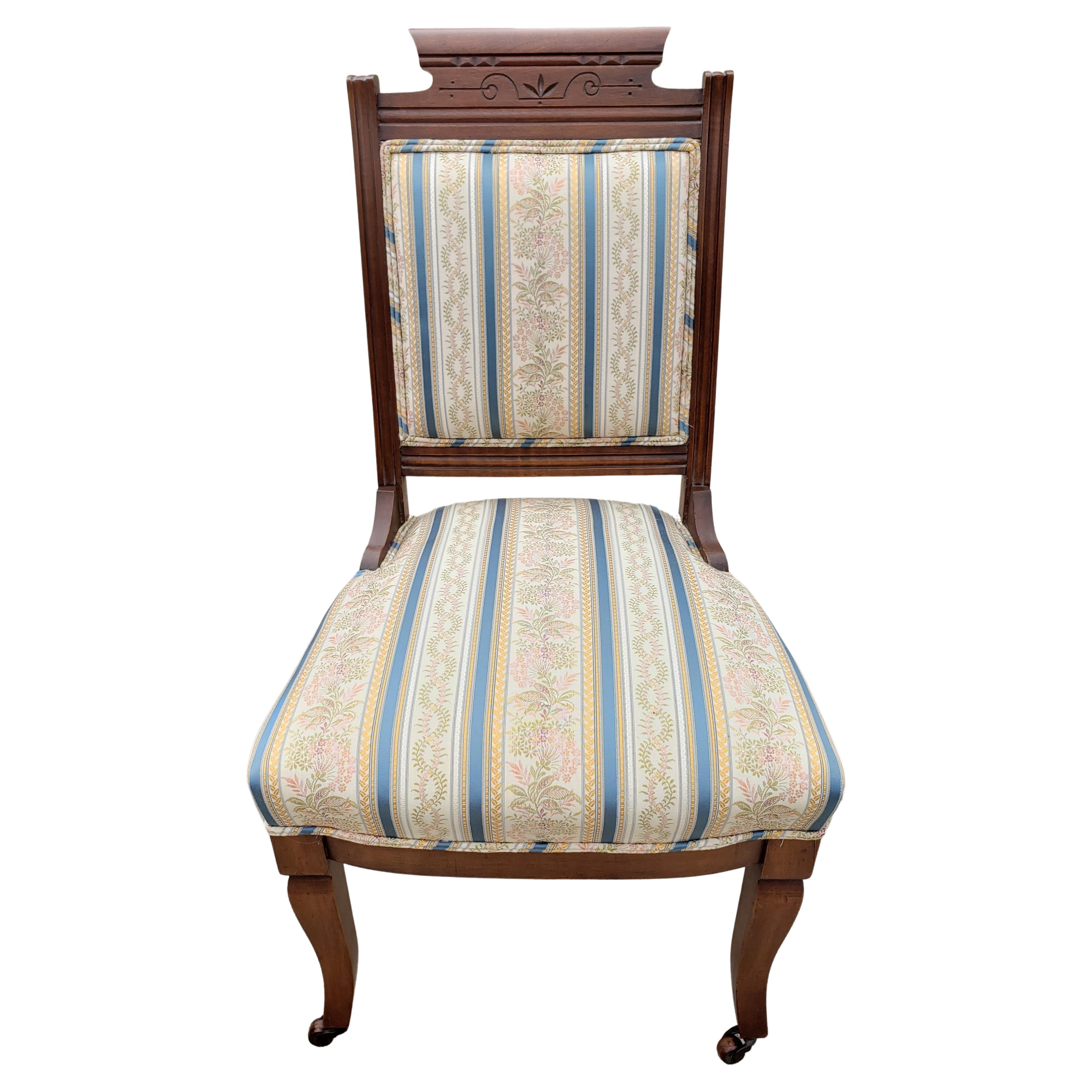 Antique Victorian Striped Upholstered Chairs, Circa 1890s For Sale