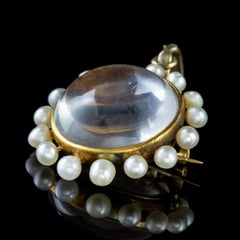 Antique Victorian Stuart Crystal Pearl Diamond circa 1880 Locket Brooch