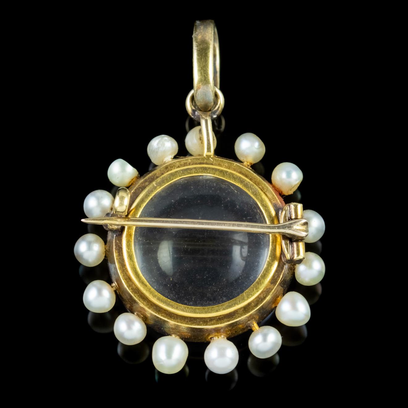 Women's Antique Victorian Stuart Crystal Pearl Diamond circa 1880 Locket Brooch For Sale