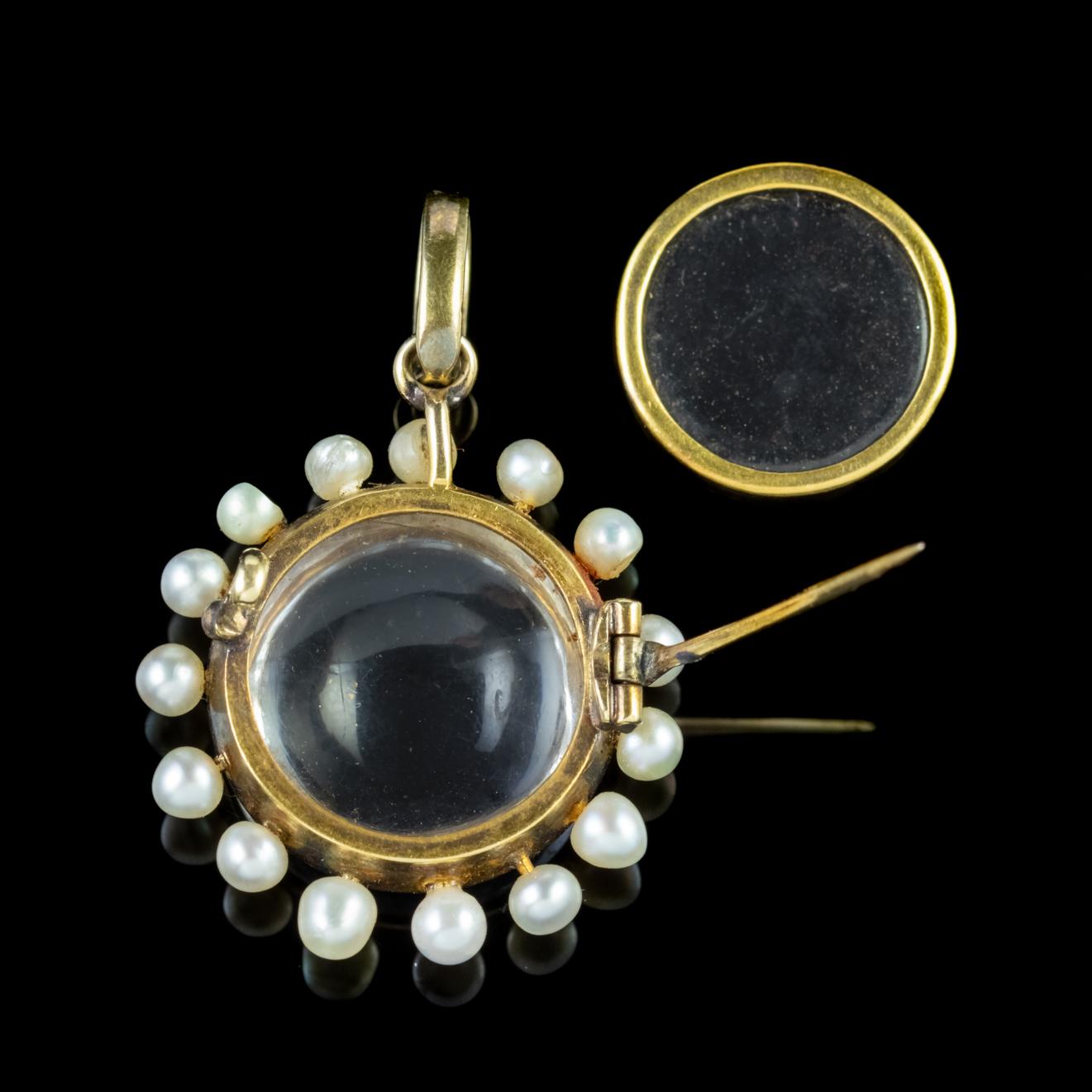 Antique Victorian Stuart Crystal Pearl Diamond circa 1880 Locket Brooch For Sale 1
