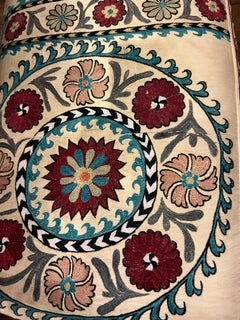 Antique Victorian Style Carved Mahogany Loveseat with Suzani Textile Upholstery