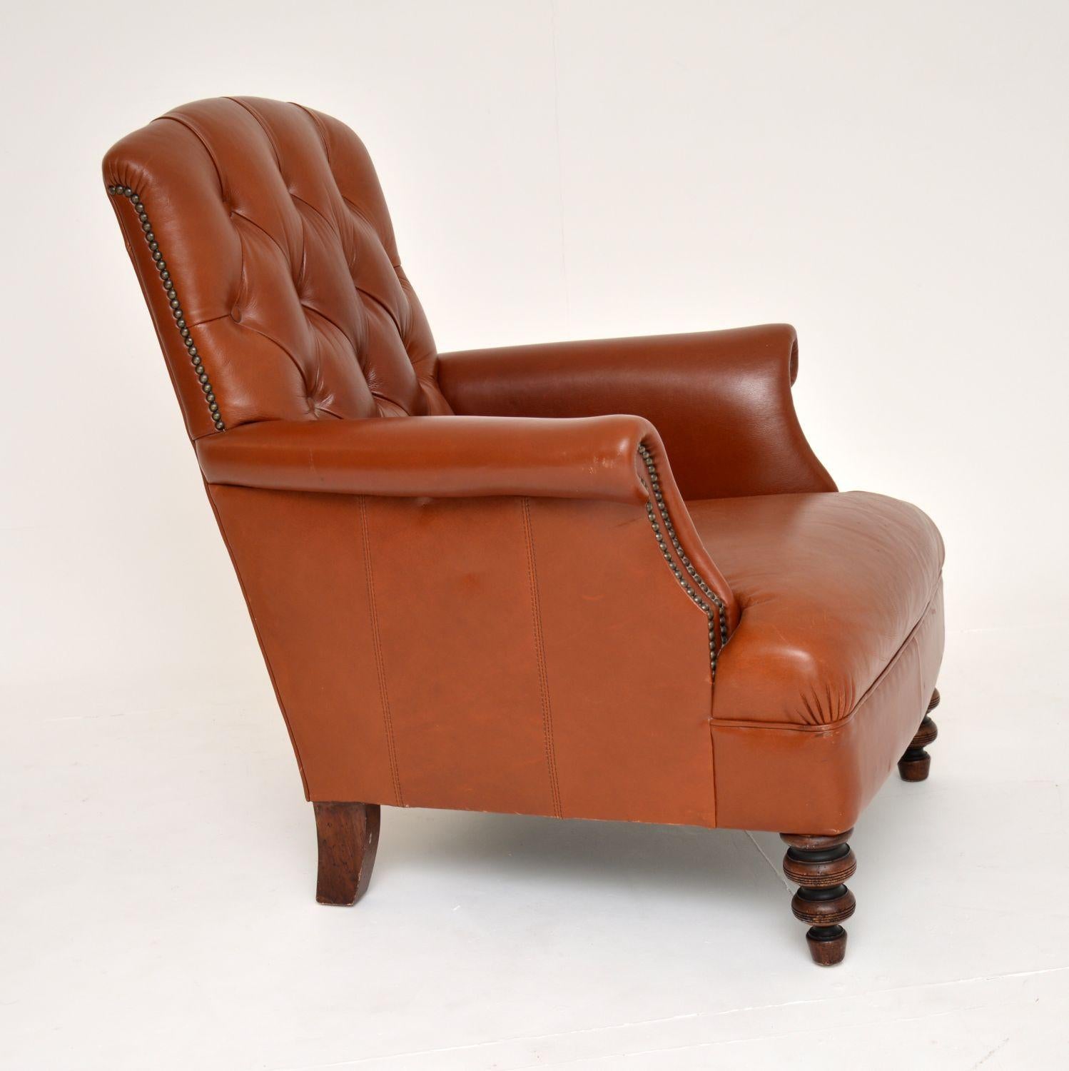 Antique Victorian Style Deep Buttoned Leather Armchair In Good Condition In London, GB