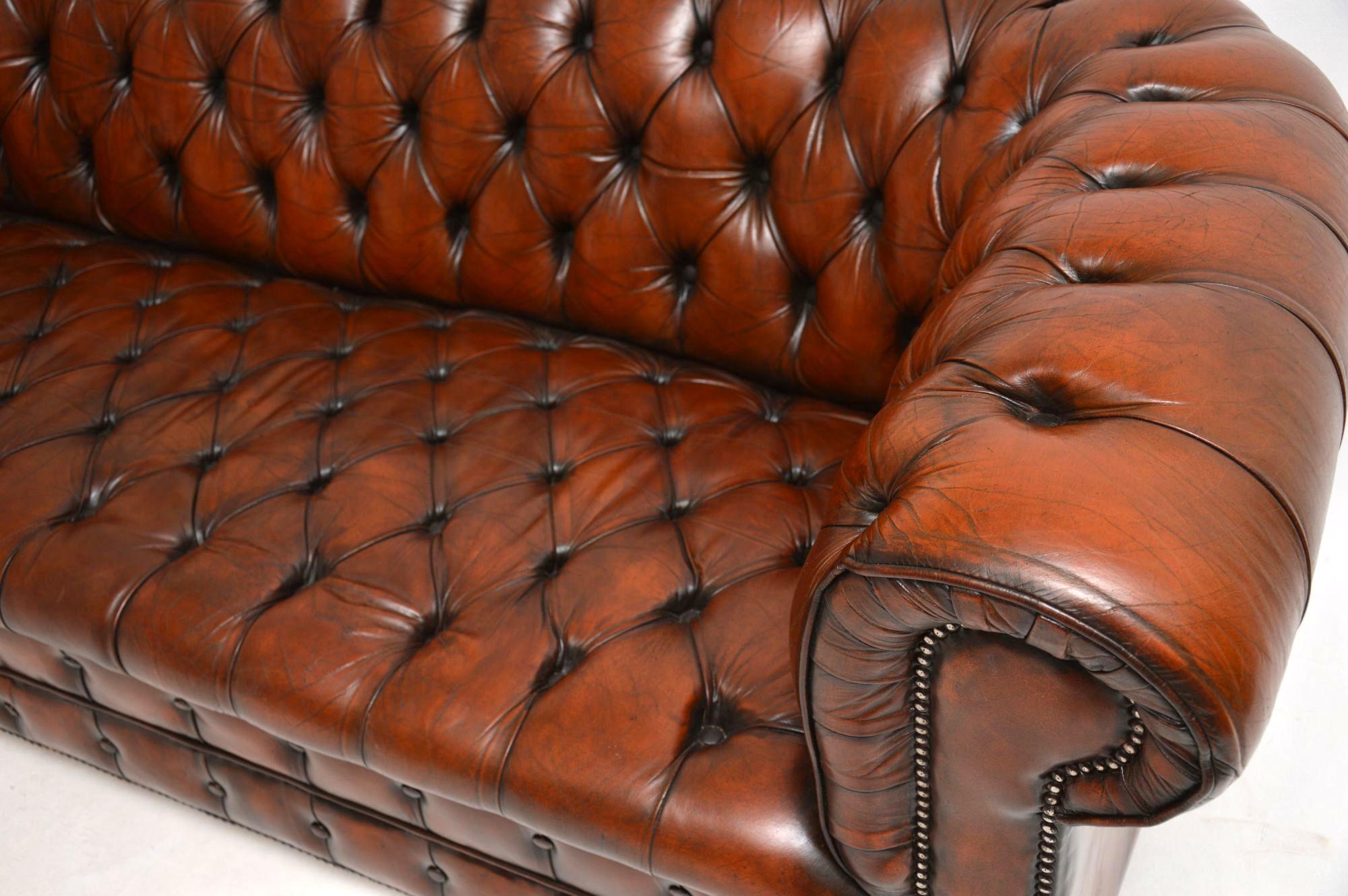 English Antique Victorian Style Deep Buttoned Leather Chesterfield Sofa