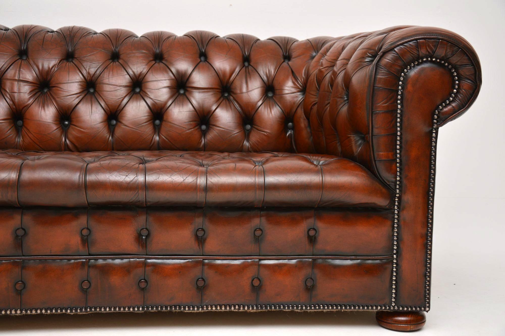 Mid-20th Century Antique Victorian Style Deep Buttoned Leather Chesterfield Sofa