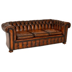 Vintage Victorian Style Deep Buttoned Leather Chesterfield Sofa