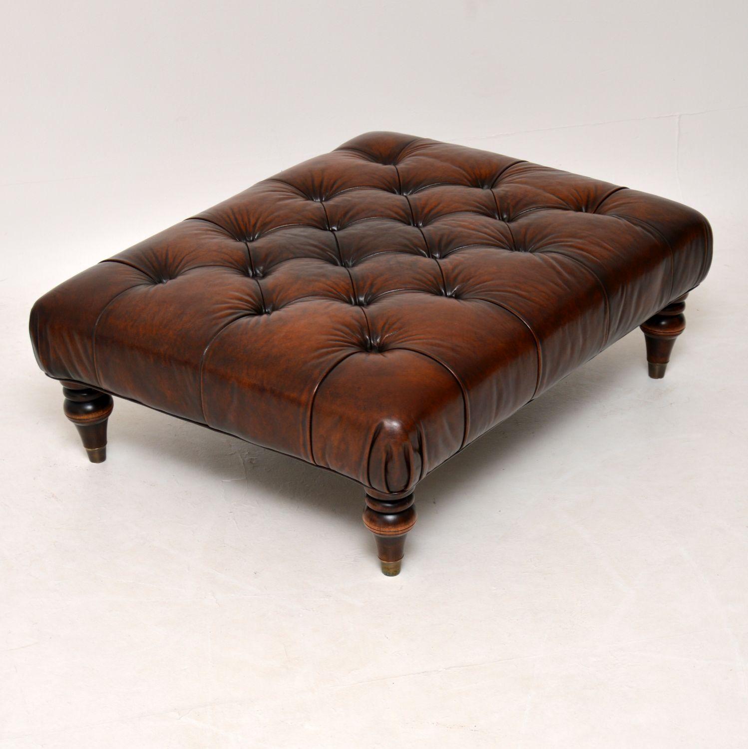 Antique Victorian Style Deep Buttoned Leather Stool In Good Condition In London, GB