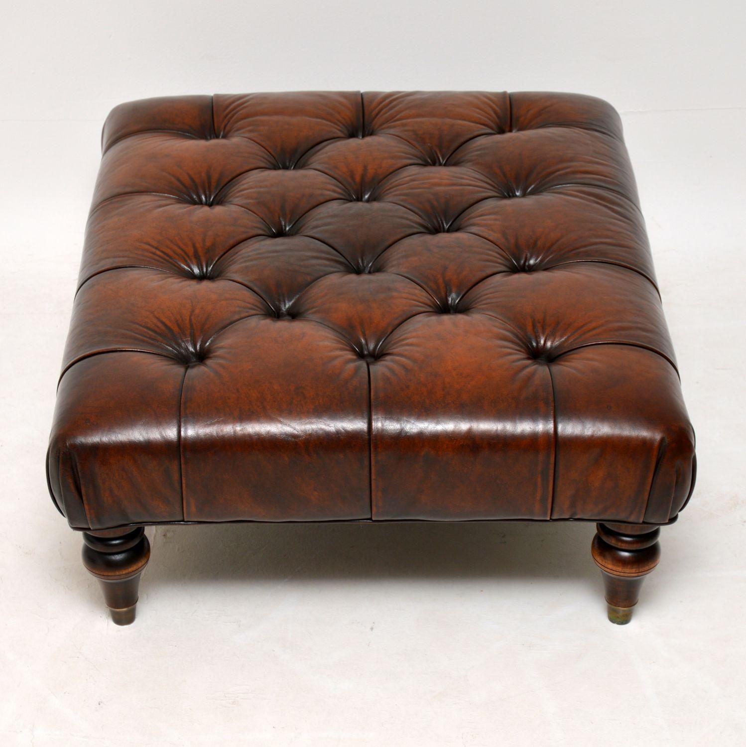 Mid-20th Century Antique Victorian Style Deep Buttoned Leather Stool