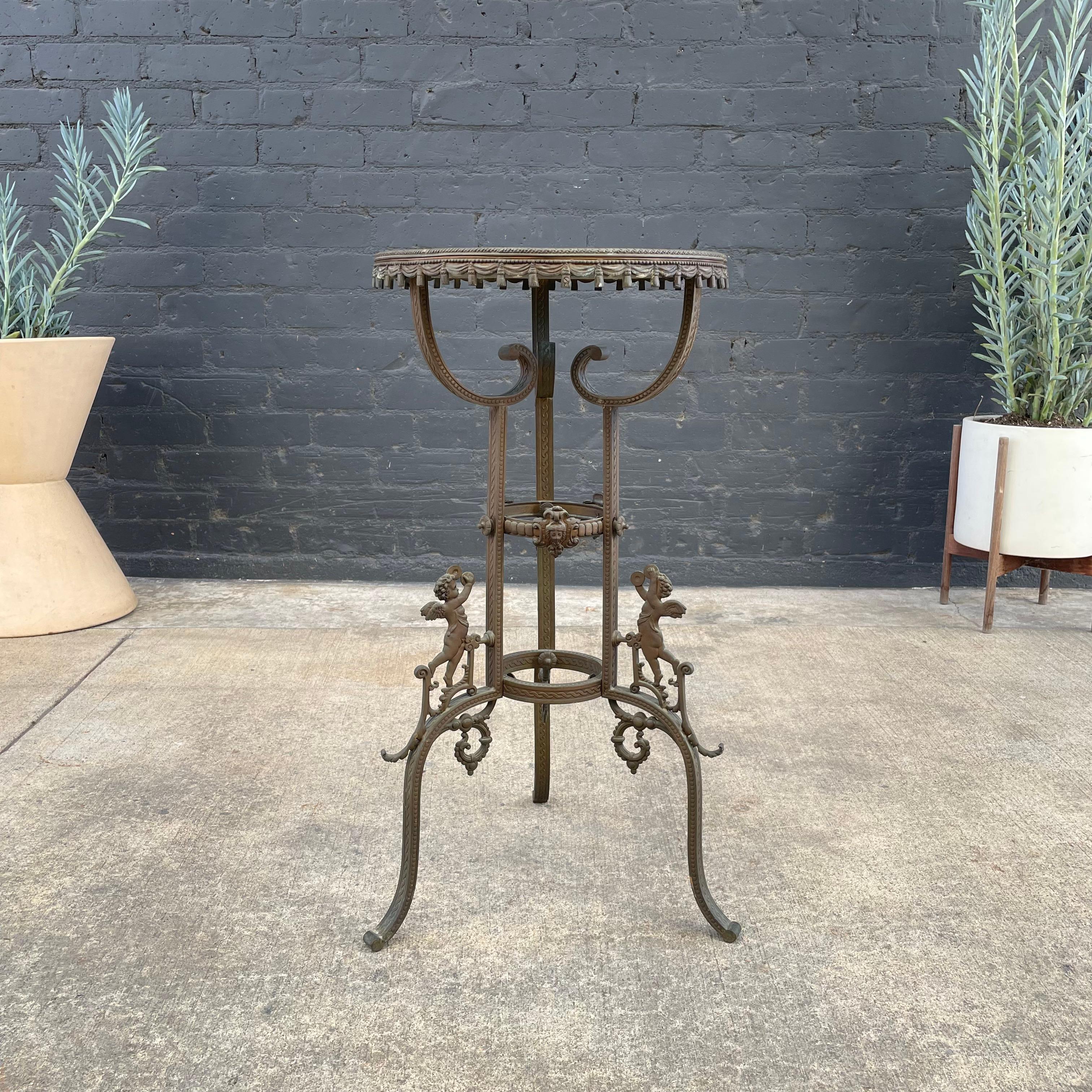 Antique Victorian Style End Table with Angel Motifs & Stone Top In Good Condition For Sale In Los Angeles, CA