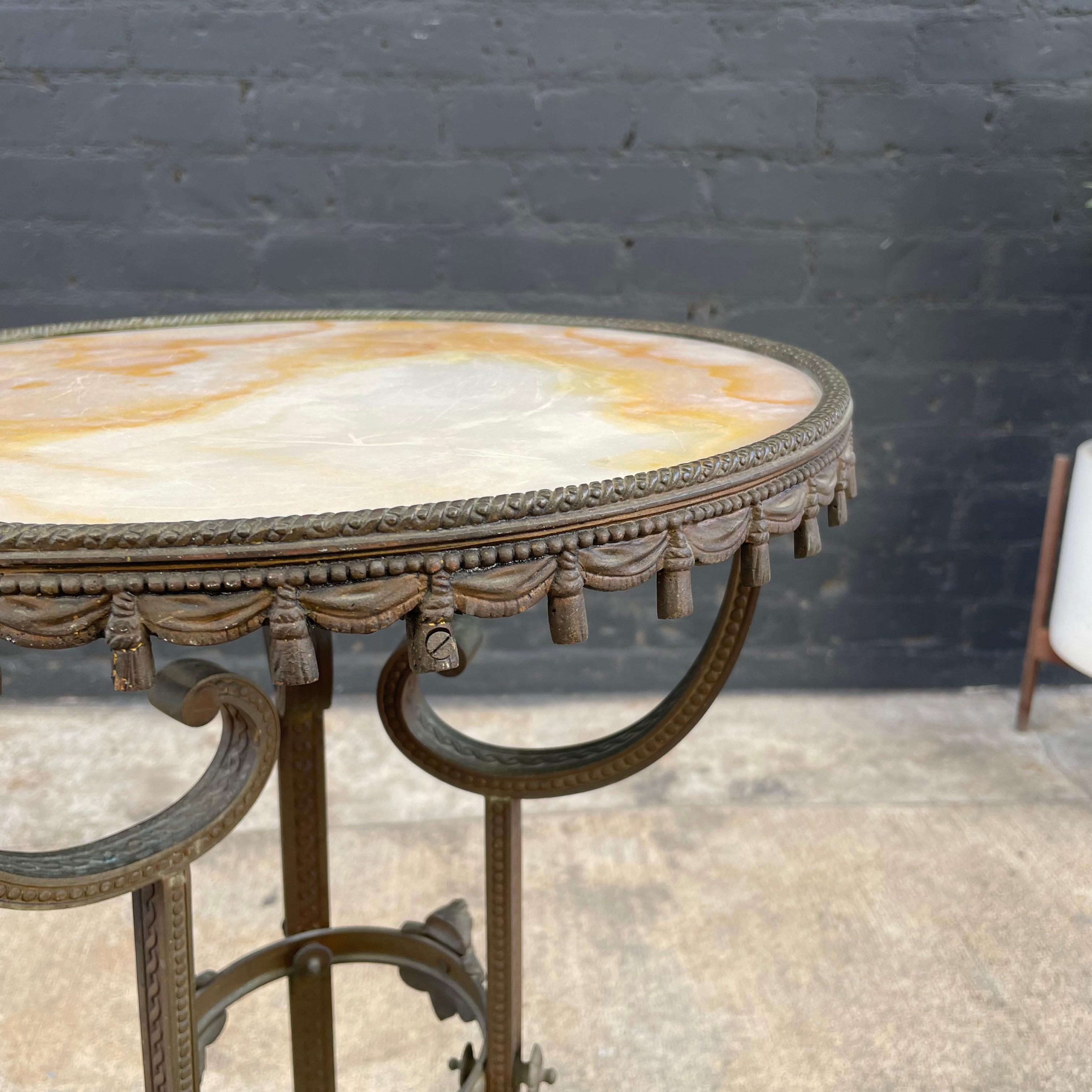 Early 20th Century Antique Victorian Style End Table with Angel Motifs & Stone Top For Sale