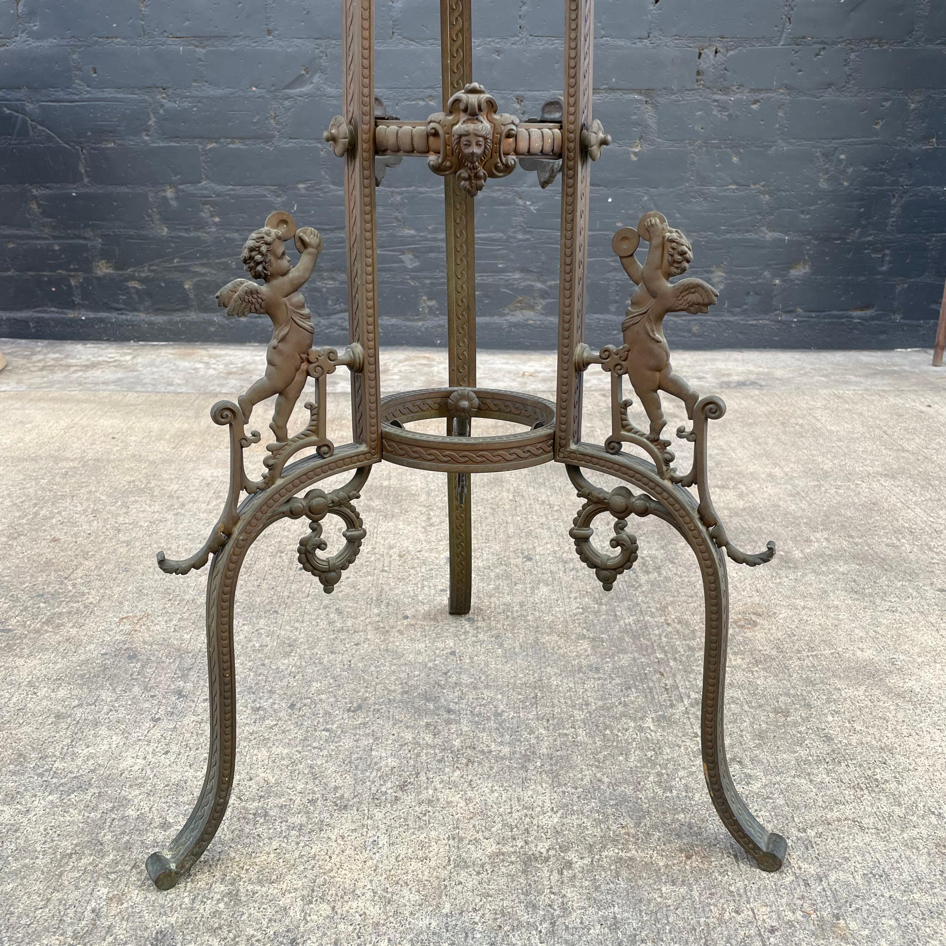 Antique Victorian Style End Table with Angel Motifs & Stone Top For Sale 2