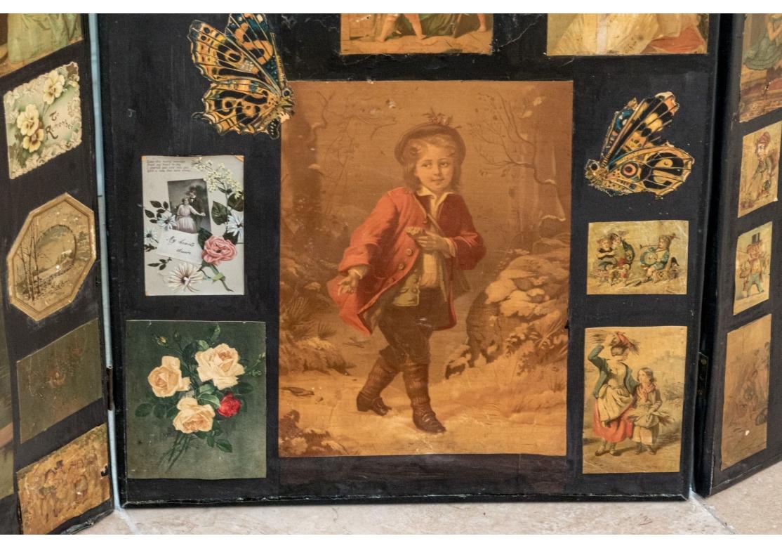 Paper Antique Victorian Style Four Panel Screen For Sale