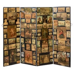 Antique Victorian Style Four Panel Screen