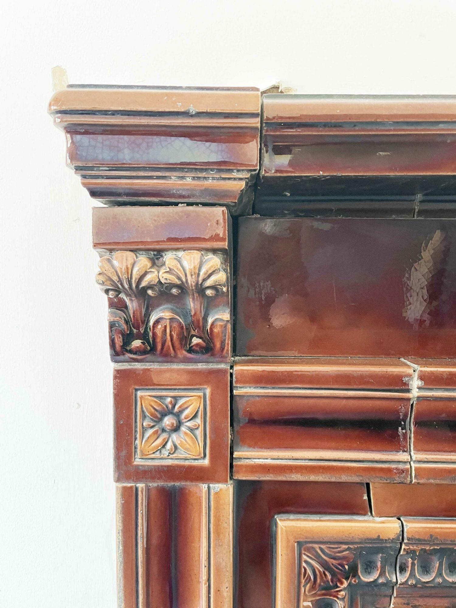 Antique Victorian Style Glazed Ceramic Fire Mantel In Fair Condition For Sale In Wormelow, Herefordshire