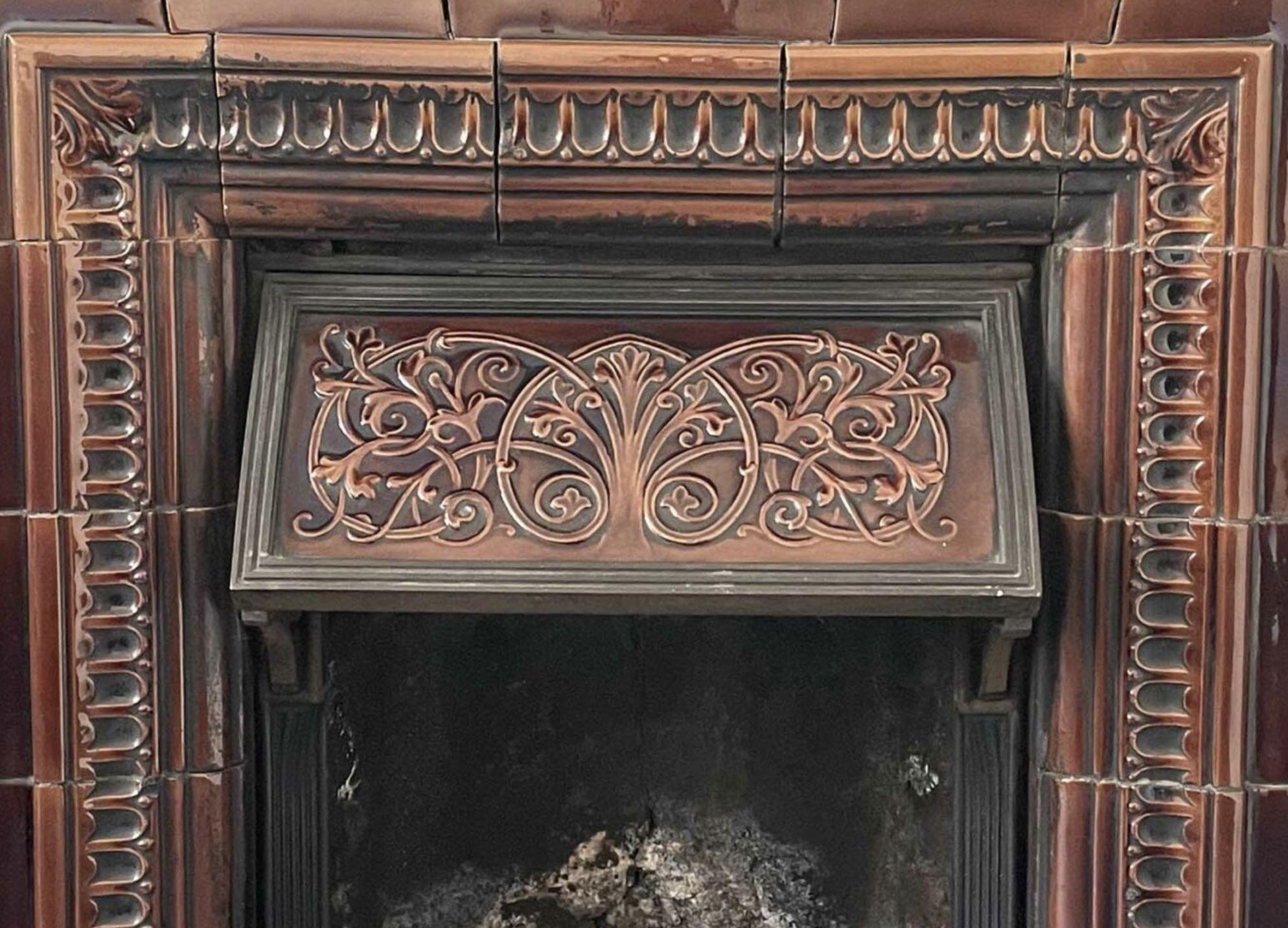 19th Century Antique Victorian Style Glazed Ceramic Fire Mantel For Sale