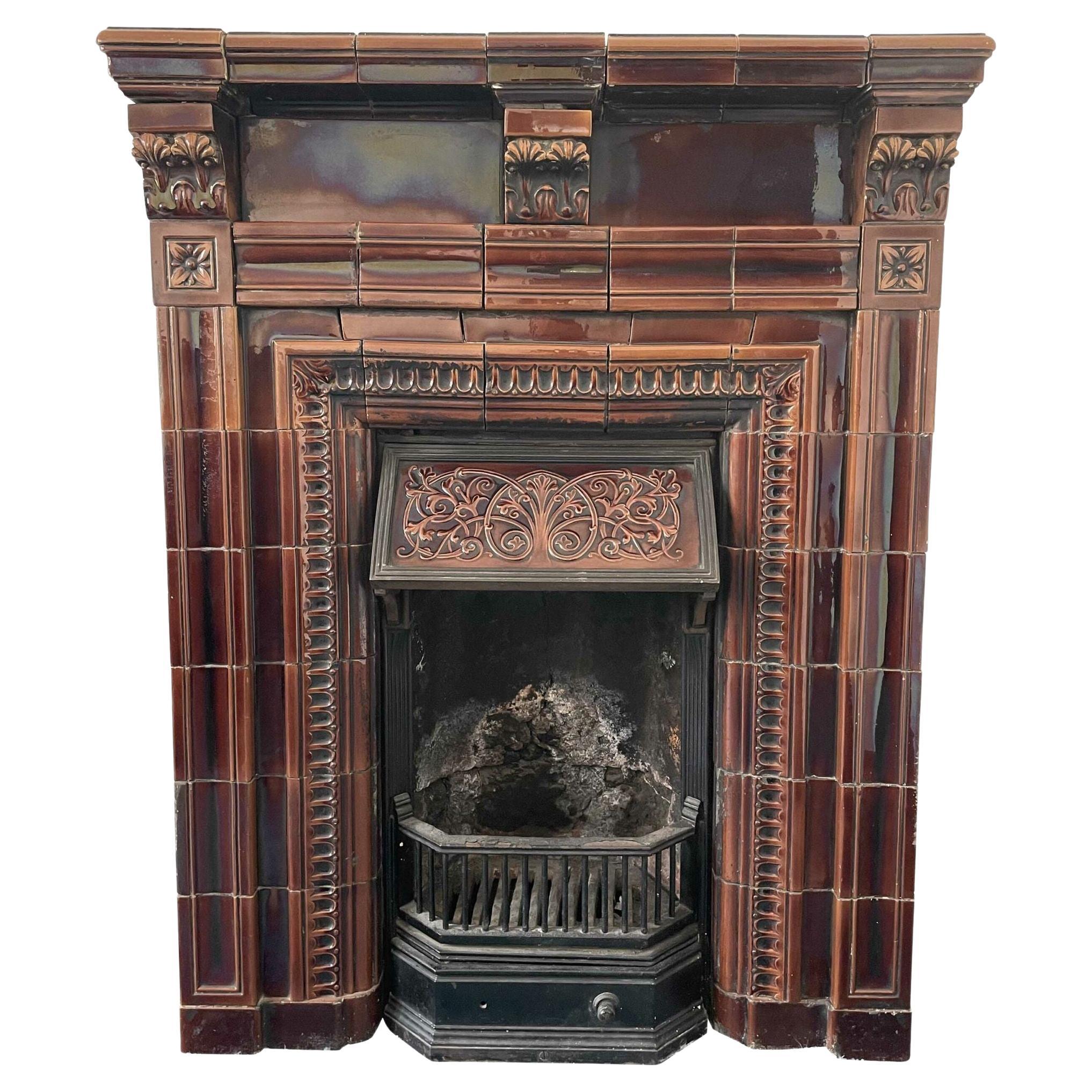 Antique Victorian Style Glazed Ceramic Fire Mantel For Sale