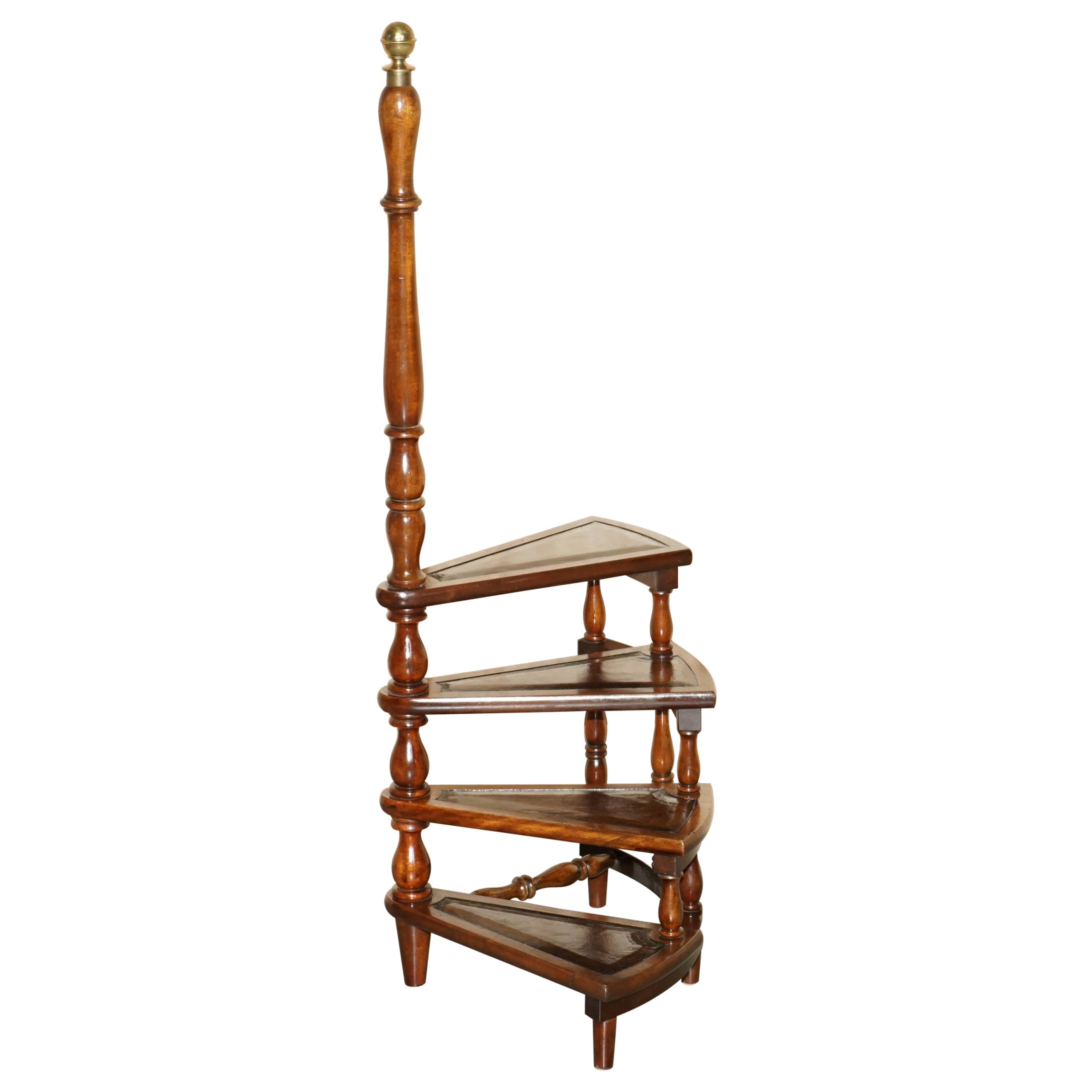 ANTiQUE VICTORIAN STYLE HARDWOOD 
BROWN LEATHER LIBRARY BOOKCASE STEPS STAIRS