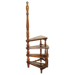 ANTiQUE VICTORIAN STYLE HARDWOOD & BROWN LEATHER LIBRARY BOOKCASE STEPS STAIRS
