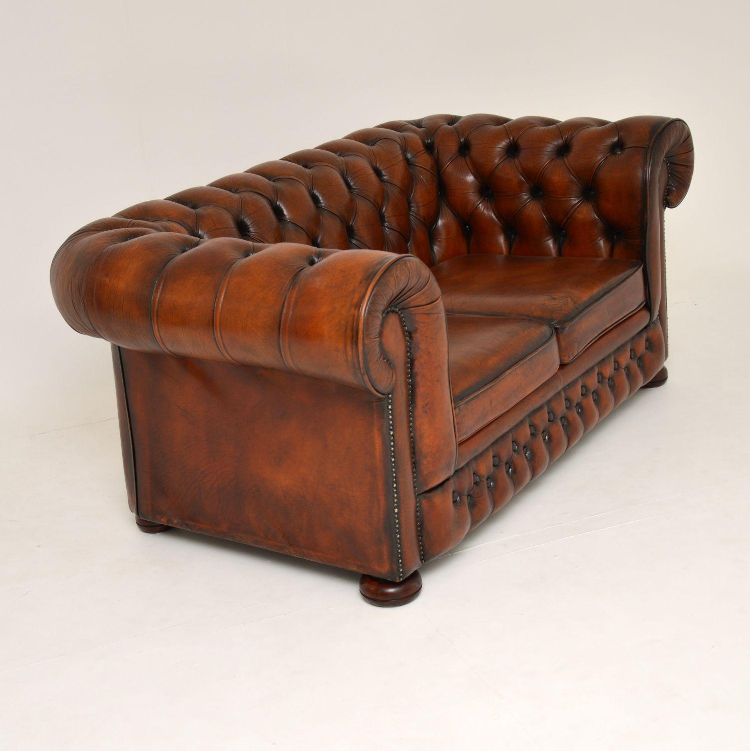 Mid-20th Century Antique Victorian Style Leather 2-Seat Chesterfield Sofa
