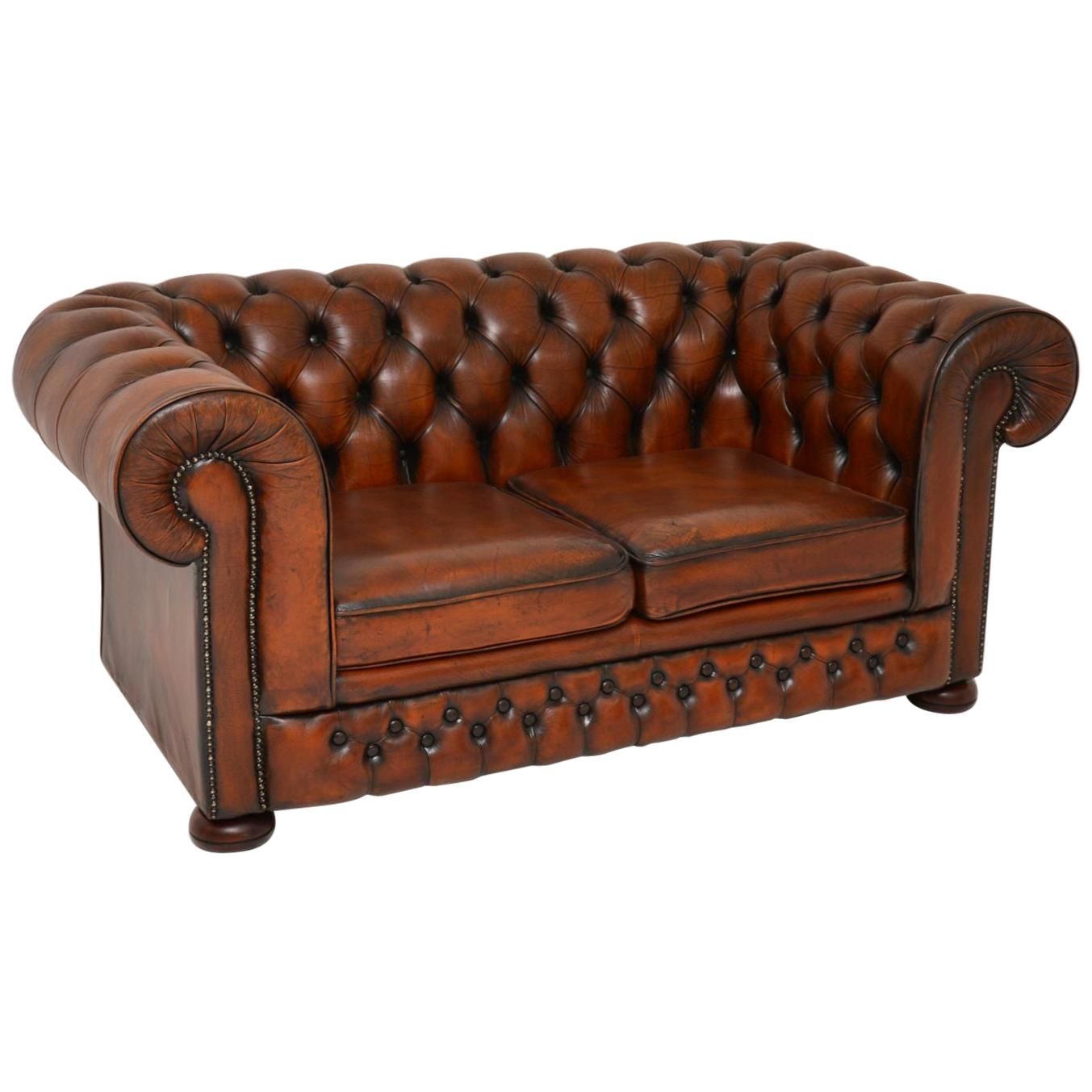 Antique Victorian Style Leather 2-Seat Chesterfield Sofa