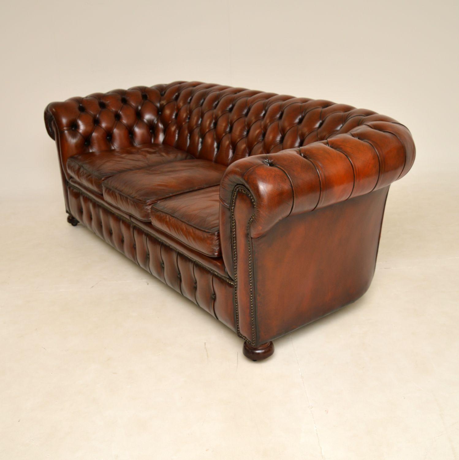 British Antique Victorian Style Leather Chesterfield Sofa