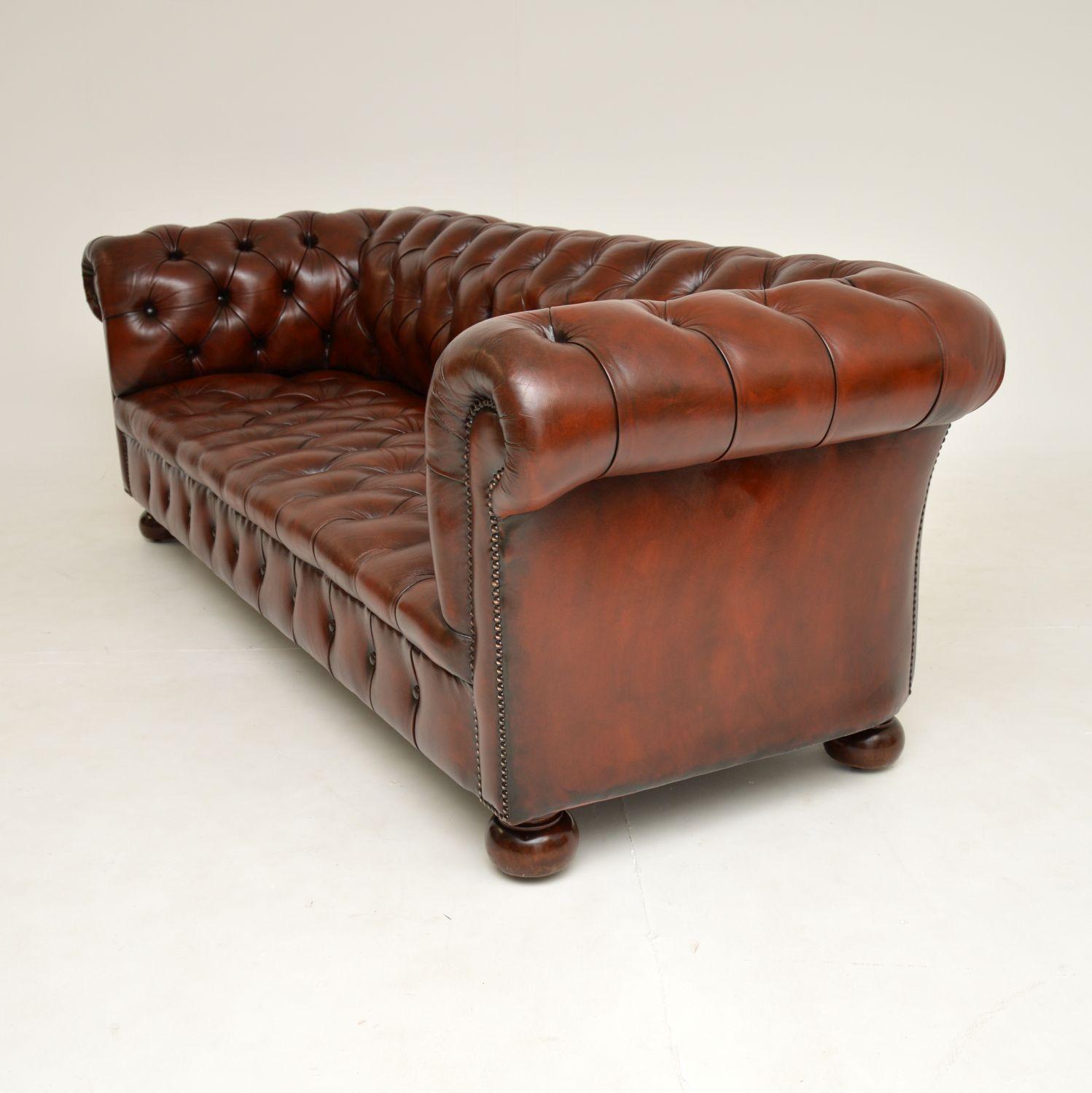English Antique Victorian Style Leather Chesterfield Sofa