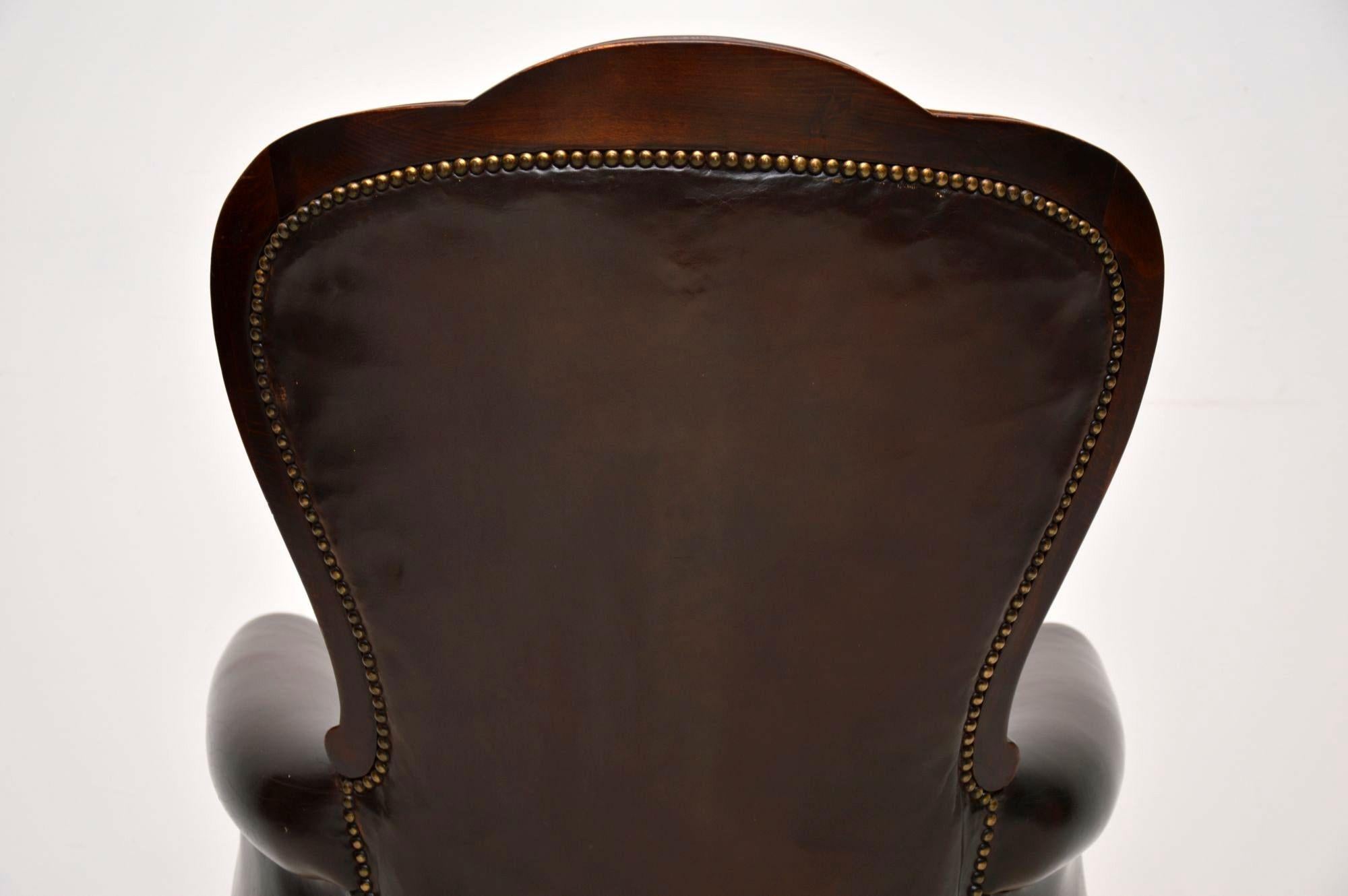 Antique Victorian Style Leather and Mahogany Armchair 4