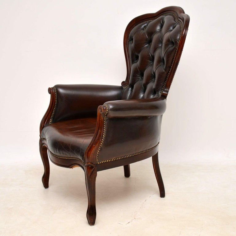 Antique Victorian Style Leather and Mahogany Armchair at 1stDibs