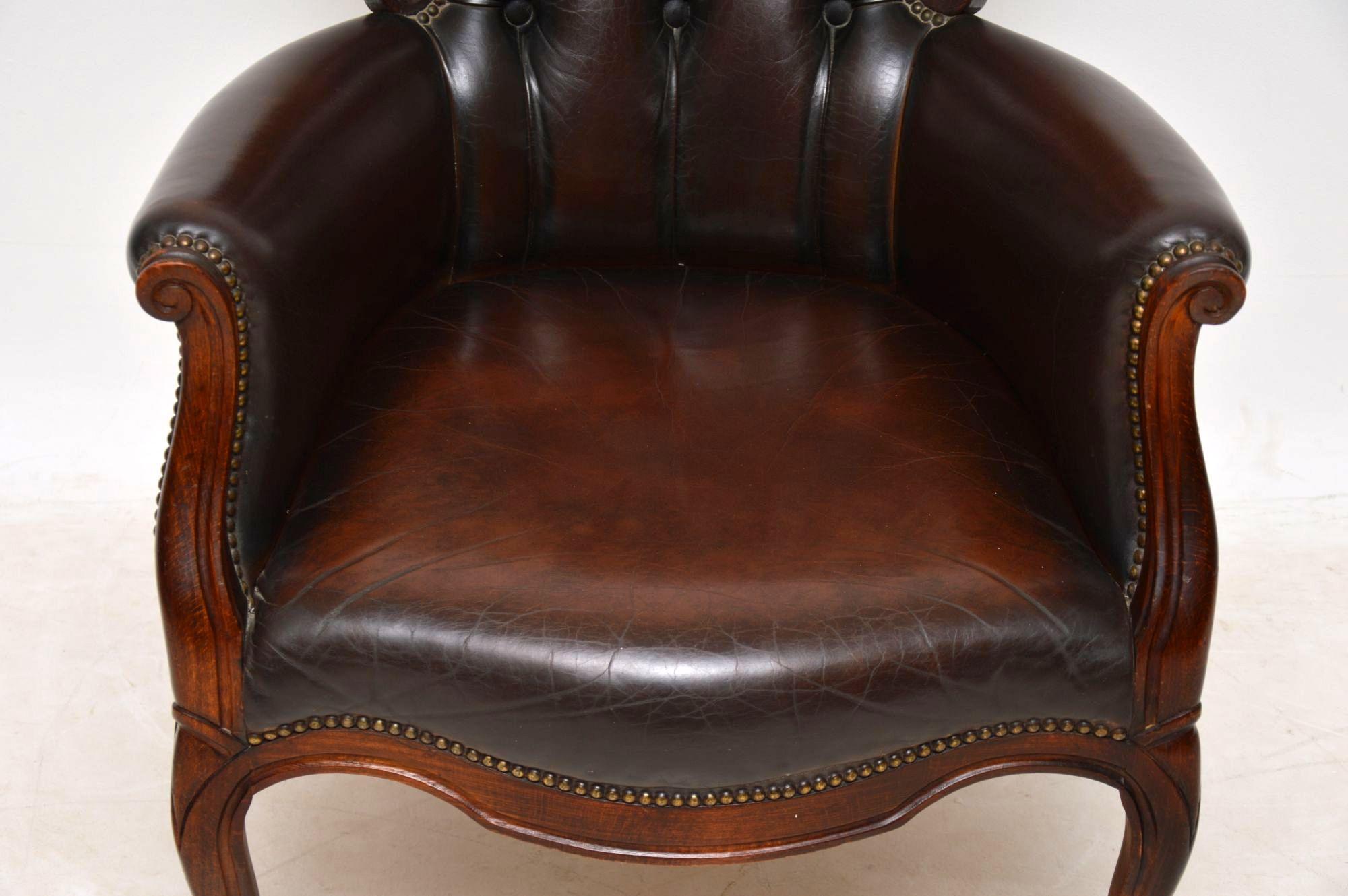 Mid-20th Century Antique Victorian Style Leather and Mahogany Armchair