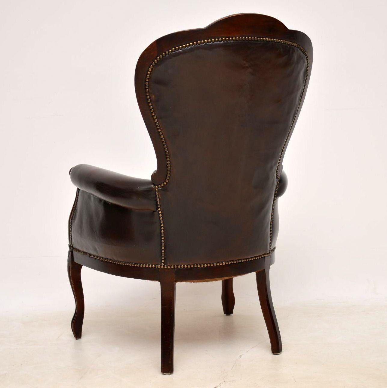 Antique Victorian Style Leather and Mahogany Armchair 2