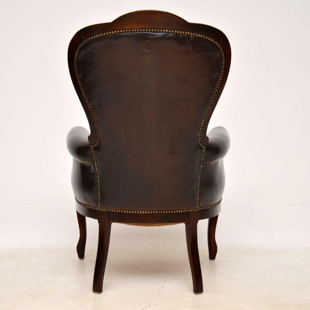 Antique Victorian Style Leather and Mahogany Armchair 3