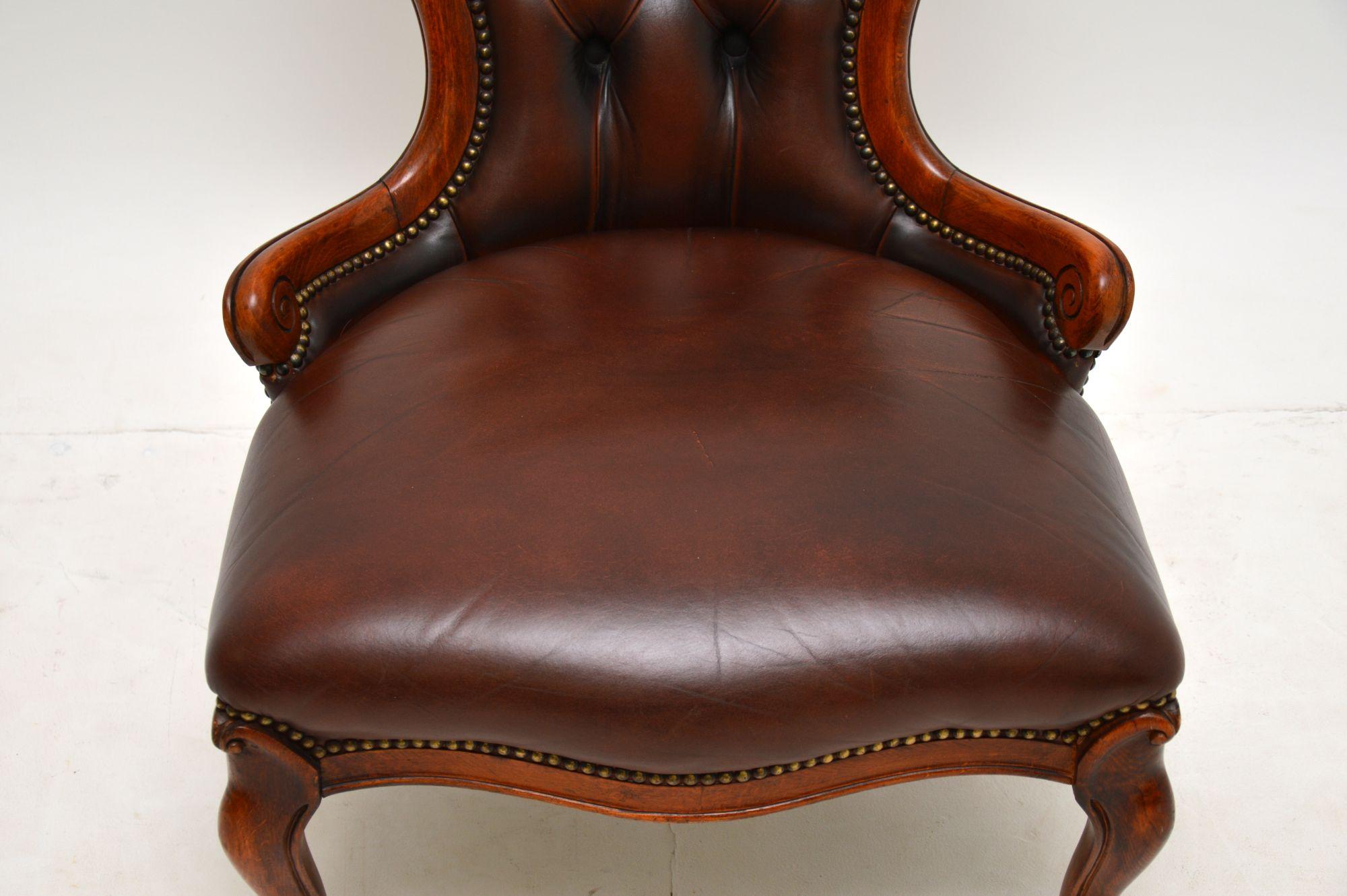 20th Century Antique Victorian Style Leather Spoon Back Chair