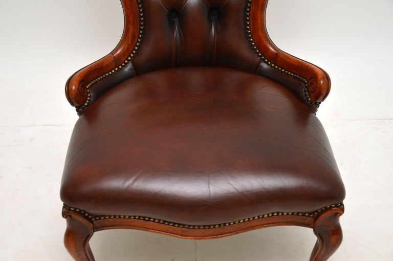 20th Century Antique Victorian Style Leather Spoon Back Chair For Sale