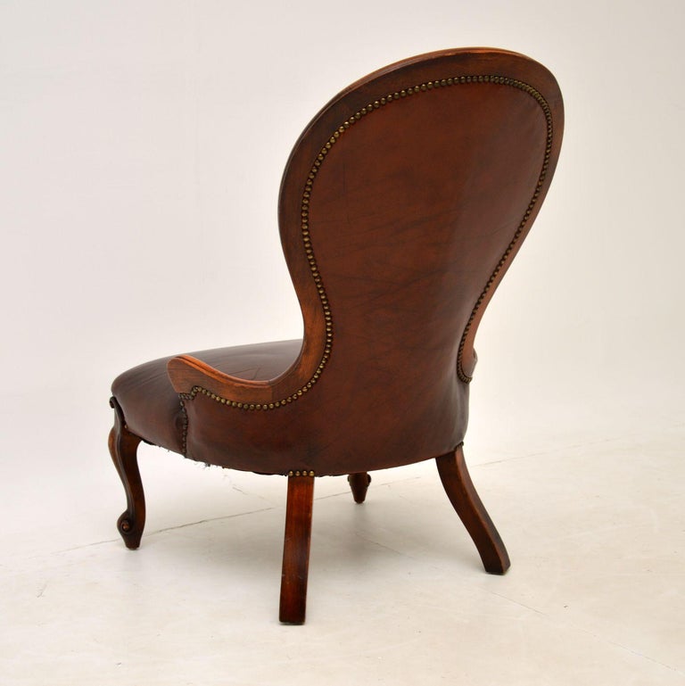 Antique Victorian Style Leather Spoon Back Chair For Sale 2