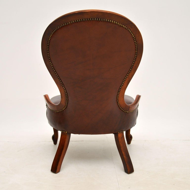 Antique Victorian Style Leather Spoon Back Chair For Sale 3